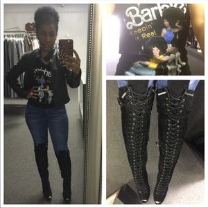 Black Sheikh over the knee peep toe boots/6